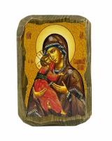 Икона под старину на состаренном дереве Пресвятая Богородица "Владимирская" 10х7 см