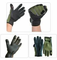 Водонепроницаемые перчатки из неопрена для охоты и рыбалки, цвет зелёный / для прогулок, туризма, походов / рыболовные / тактические