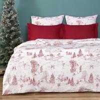 Постельное белье 2-спальное COZY HOME "Winter Toile de Jouy", перкаль (хлопок), 70х70, белый/красный, новогоднее