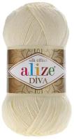 Пряжа Alize Diva - 1 шт, 01 кремовый, 350м/100г, 100% микрофибра акрил /Ализе Дива/