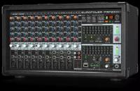 Behringer PMP2000D микшер-усилитель 2 х 500Вт•8Ом, 2 х 1000Вт•4Ом, 14 каналов, 6 мик.+3 мик. моно/лин. стер.+1 лин. стер, 1 MON, DSP FX, 9-пол GEQ