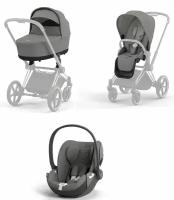 Коляска 3 в 1 NEW Cybex PRIAM IV Mirage Grey шасси Rosegold с автолюлькой Mirage Grey (Comfort)