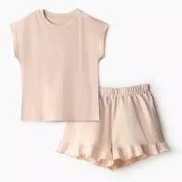 Пижама для девочки (футболка и шорты) MINAKU, цвет бежевый, рост 134 см