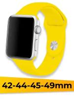 Силиконовый ремешок для Apple Watch 42-44-45-49mm / Спортивный сменный браслет для умных смарт часов Эппл Вотч 1-9 Series и SE, Ultra / Yellow