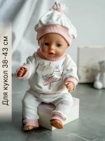 Одежда для куклы Беби Бон (Baby Born) 43см, Rich Line Home Decor, ИП-Х-777-1_Розовый-белый-зайка-с-шапочкой