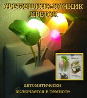 Ночник-светильник цветок с датчиком света в розетку Водные растения