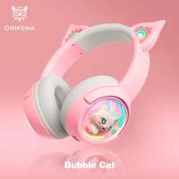 Игровые наушники Onikuma B5 Bubble Cat розовые с кошачьими ушками и подсветкой