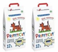 PrettyCat наполнитель древесный для котят "Wood Granules" 4кг (12 л), 2 шт