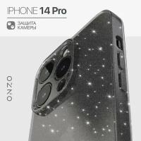 Блестящий чехол на iPhone 14 Pro / Айфон 14 Про бампер накладка темно-прозрачный