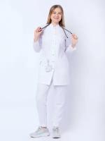 Халат медицинский женский белый на кнопках длинный рукав 50 размер доктор стиль Реалити Спецодежда для медиков