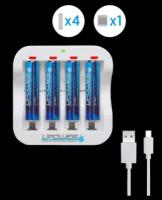 4 Аккумулятора AAA 1.5V, 1100mWh, перезаряжаемые (Зарядное устройство в комплекте)