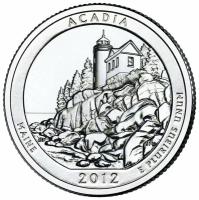 (013p) Монета США 2012 год 25 центов "Акадия" Медь-Никель UNC