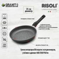 Сковорода Risoli Granito Premium Click, 24 см, антипригарное покрытие, литой алюминий, съемная ручка, без крышки, Италия