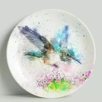 Декоративная тарелка Колибри. Имитация акварельного рисунка, 20 см