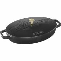 Сковорода овальная Staub Specials для рыбы, 33 см, с чугунной крышкой, черная