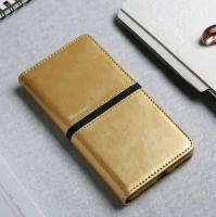 Чехол-книжка MyPads Una Fitto из эко-кожи на жёсткой металлической основе для HTC One M8/M8s/(M8) EYE золотой с черной полосой