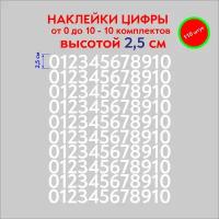 Наклейки цифры (стикеры),наклейка на авто набор чисел, белые, 2.5 см, 110 штук