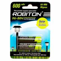 Ni-Mh аккумуляторы ROBITON SOLAR 600MHAA-2 BL-2 13905, 1.2В, 600мАч, размер АА (HR6), металлогидридные, для солнечных светильников, 2шт в упаковке