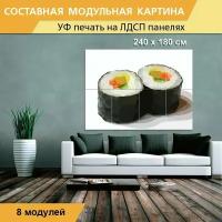 Модульная картина "Суши ролл, суши, еда" для интерьера на ЛДСП плите, 240х180 см