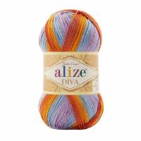 Пряжа Alize Diva batik хаки-терракот-сирень (7794), 100%микрофибра, 350м, 100г, 5шт