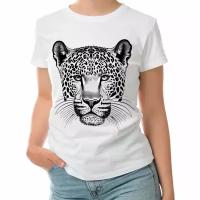 Женская футболка «Голова леопарда. Дикая кошка.» (M, белый)
