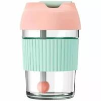 Стакан-непроливайка с трубочкой Kisskissfish Rainbow BOBO Cup G-U36W-176 (розовый, зелёный) стекло, 365мл