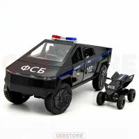 Полицейская машинка Тесла Кибертрак ФСБ с мотоциклом 1:24