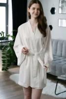 Халат Simone17, миди, с запахом на завязках, женский, домашний, шелковый, кимоно, с длинным рукавом