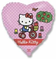 Шар сердце фольгированный Hello Kitty на велосипеде