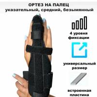 Ортез с металлической пластиной для указательного, среднего и безымянного пальца с фиксацией лучезапястного сустава
