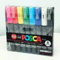 Маркеры UNI Posca 1M набор из 8 стандартных цветов толщина 0.7мм