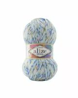 Пряжа для вязания Alize Verona Colormix (Ализе Верона Колормикс)- 5 мотков 7702 белый с синим, гипоаллергеная для детских вещей, 100% акрил 210м/100г