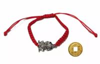 Браслет Красная нить с "Жабой богатства" (цвет серебро) + монета "Денежный талисман"
