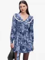 Платье женское мини с воротником, синий-XS