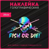 Наклейки на авто стикеры светоотражающие напдись рыба или смерть череп fish or die рыбалка рыбак