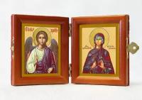 Складень именной "Преподобномученица Евгения Римская - Ангел Хранитель", из двух икон 8*9,5 см