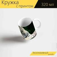 Кружка с рисунком, принтом "Тигр, белый, природа" 320 мл