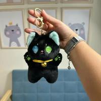 Брелок аниме котик мягкий черный 14 см, игрушка кот аниме