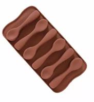 Форма для льда, шоколада и кондитерских изделий "Ложечки", 21х10.5х1,4 см, 6 ячеек, силиконовая, цвет шоколадный