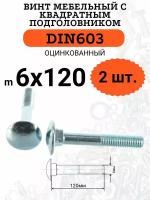 DIN603 6х120 винт мебельный с квадратным подголовником, 2 шт