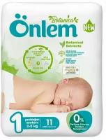 Onlem Подгузники детские Newborn Botanika, размер 1, 2-5 кг, 11 шт, для новорожденных