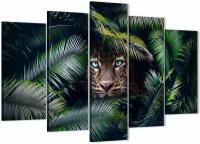 Модульная картина на натуральном холсте для интерьера на стену Леопард / Природа / Животные 80х140см MD0233