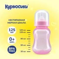 Бутылочка для кормления Курносики с силиконовой соской, 125 мл., 0+ мес., розовый