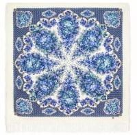Платок Павловопосадская платочная мануфактура,125х125 см, синий, белый