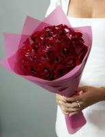 Розы красно-белые 49 штук, "Диана" букет 45 см Россия(большой бутон)