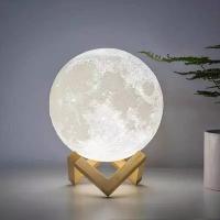 Реалистичный 3D ночник луна / Настольный светильник 3D Moon Lamp 15 см, с сенсорным управлением, беспроводной (7 цветов; 3 режима)