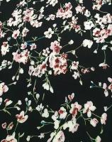 Плательная ткань Тиффани "Цветы на черном" ширина 150см, длина 100см