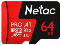 Карта памяти Netac microSDXC 64 ГБ Class 10, V30, A1, UHS-I U3, R 100 МБ/с