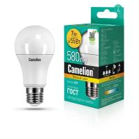 Лампа CAMELION Е27 7Вт 3000K 580Лм 220В LED7-A60/830/E27 11253, светодиодная, теплый белый, груша