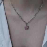 Женская подвеска / цепочка сердце с розовым камнем / украшение на шею / колье бижутерия